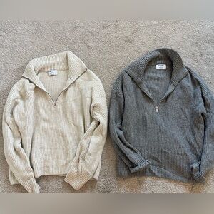 Old Navy Ribbed Half-Zip Sweater Pullover - Cream & Gray